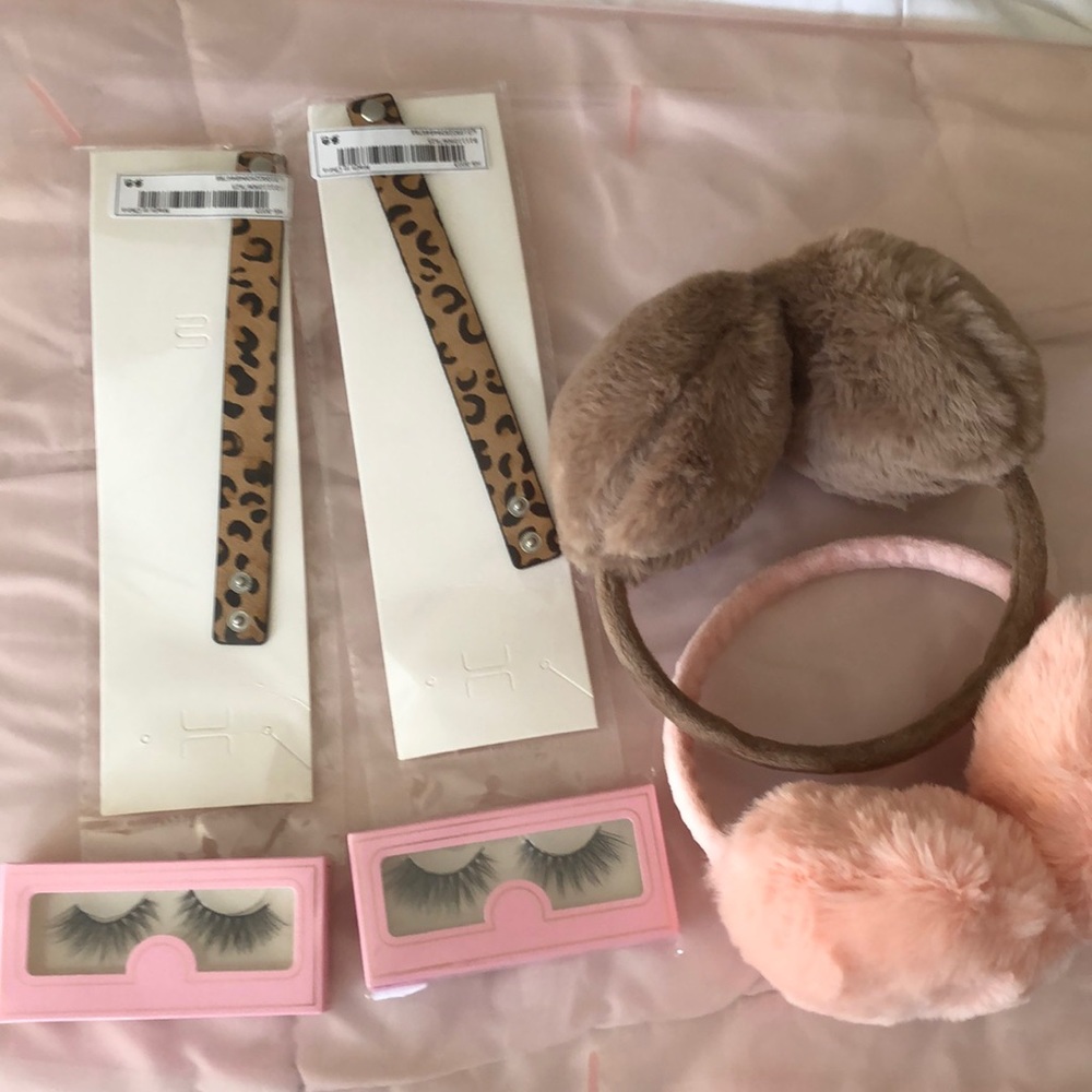 SHEIN bundle. 2 false lashes. 2 animal print wristbands. 2 earmuffs.